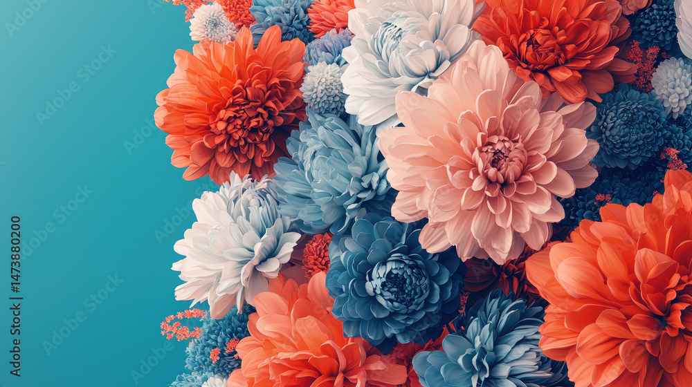 Poster dynamic floral arrangement featu vibrant, 3d rendered flowers creating a captivating 4k background p