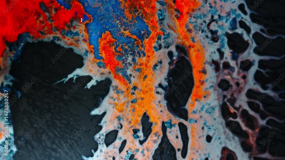 Poster colorful macro shot of ink blending in liquid, creating vibrant swirling patterns