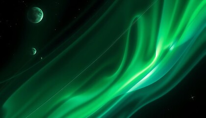 Emerald Space: An Abstract Vision of Planets, Stars and Aurora Borealis.