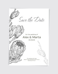 Exotic Floral Invitation Templates – Minimal Line Art Cards. A stylish collection of vector invitation templates featuring hand-drawn exotic flowers in elegant line art style. Ideal for weddings...
