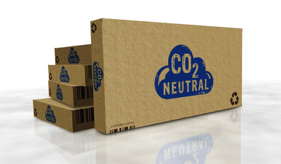 CO2 neutral eco friendly box pack 3d illustration