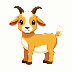 Cute Cartoon Goat Illustration: Adorable Female Kid with Horns and Smile - Vector Animal Art for Children's Books, Farm Themes, and Educational Content (Focuses on visual details,  target audience, 