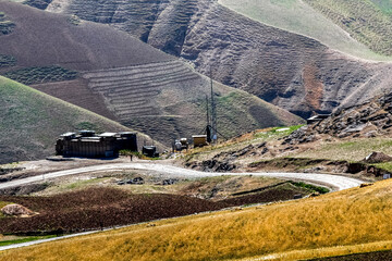 Fields and mountains in the north of Afghanistan near Faizabad city