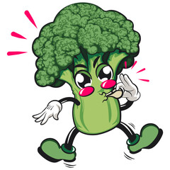 Cute broccoli vegatable vektor illustration mascot character blowing the whistle, work of hand drawn