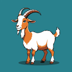 Cute Cartoon Goat Illustration: Adorable Female Kid with Horns and Smile - Vector Animal Art for Children's Books, Farm Themes, and Educational Content (Focuses on visual details,  target audience, 