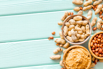 nuts in bowl for peanut butter for cooking breakfast at home on