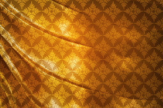 Fototapeta Abstract seamless pattern on gold texture background, waving gold fabric with seamless leaves pattern background