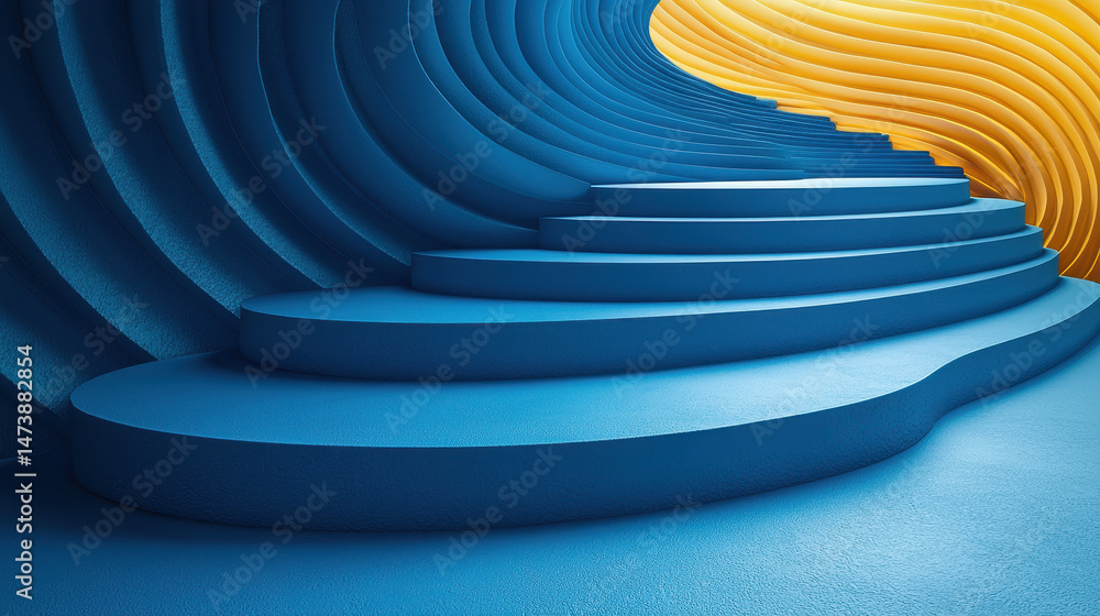 Poster realistic 4k 3d background with blue side and golden wavy design simplicity in a creative presentati