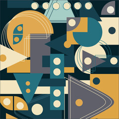 Obraz premium Abstract bauhaus geometric pattern background with copy space for text. Modern geometric pattern poster