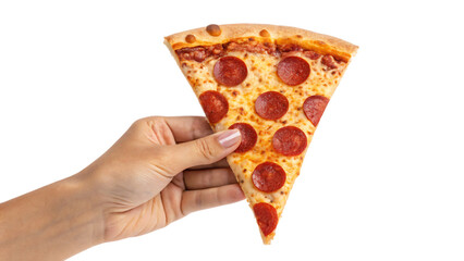 hand with sliced pizza isolated