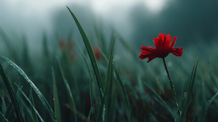 A blood red flower brook in a playing area of green green goddess