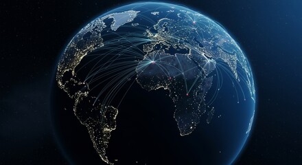 Obraz premium Global network of connections depicted on a sphere.