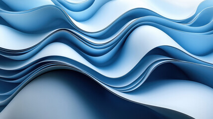 Obraz premium Contemporary 3D visual presents realistic abstract waves in subtle blue tones, creating a serene and modern background in high-resolution 4K detail from side view.