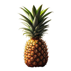 Fototapeta premium A single pineapple with green leaves on top isolated against a plain black studio background shot up close