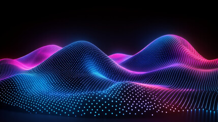 Abstract digital landscape of interconnected glowing points, creating undulating forms in vibrant colours