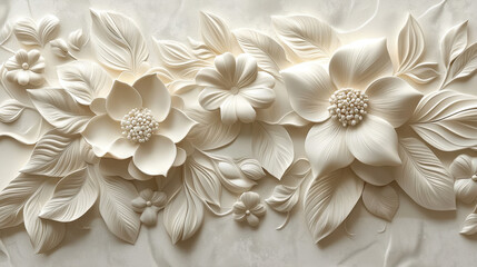 Realistic 4K 3D background showcases contemporary flower motifs in white, offe a modern and detailed artistic design with intricate floral patterns beautifully.