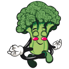 Cute broccoli vegatable vektor illustration mascot character character meditating, work of hand drawn