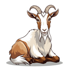 A lone goat on a white background, casually on the road, or residing in a zoo