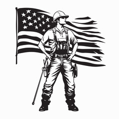 Fototapeta premium Construction Worker American Flag Image vector isolated on white background.