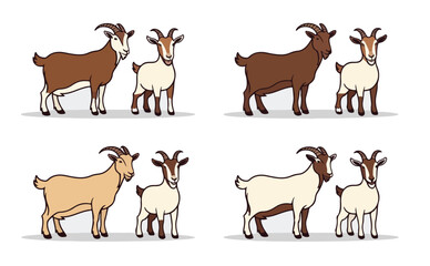 A vector set of farm animals including funny cartoon goats, cows, horses, and pigs