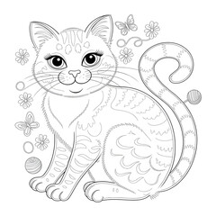 coloring page of funny cat