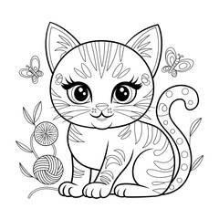 vector illustration of a cat line art coloring page 