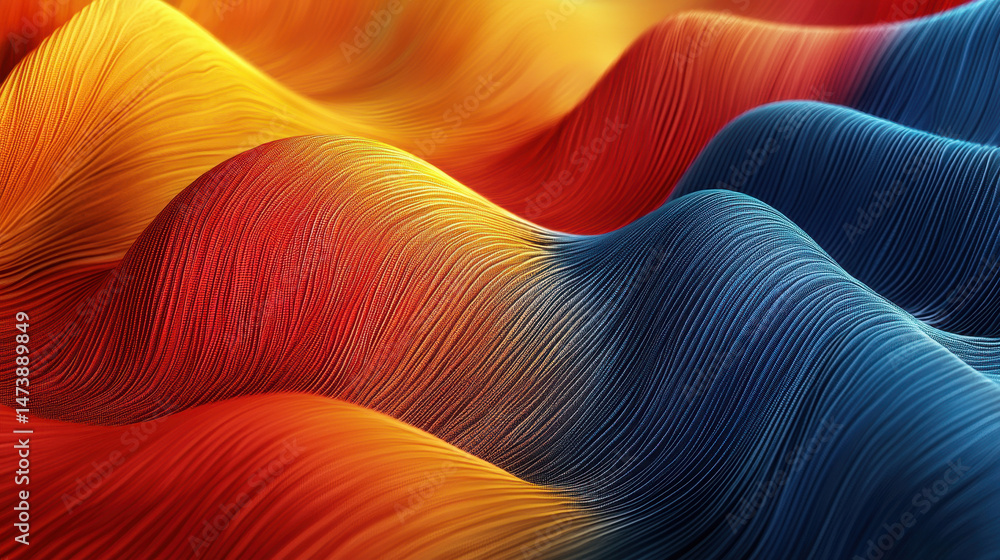 Poster A realistic 4K side view of a vibrant 3D background showcasing colorful, flowing compositions with a smooth and mesmerizing abstract pattern design element.