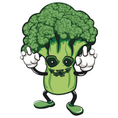 Cute broccoli vegatable vektor illustration mascot character become a scary halloween character, work of hand drawn