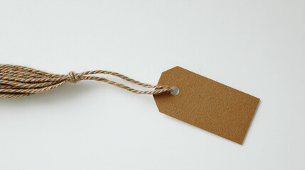 A brown paper price tag with a string loop on a white background, emphasizing sustainability and recycling.