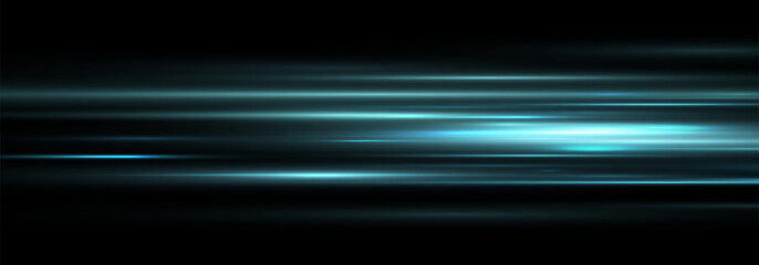 
Bright blue neon lines with light glow. Abstract motion stripes, sunbeam, starburst effect and isolated light flares on transparent background for modern futuristic design.