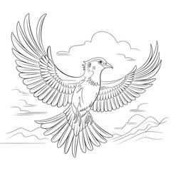 vector illustration of a flying bird coloring page line art 