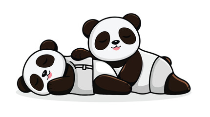 Two Adorably Snuggling Cartoon Pandas Enjoying a Peaceful and Sweet Nap Together
