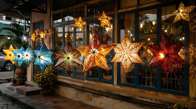 Filipino parol star lantern in capiz shell style, traditional holiday hanging prop