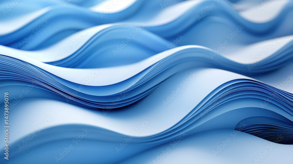 Aufkleber a realistic 4k rende presents artistic nature patterns, showcasing 3d waves in a captivating blue ba