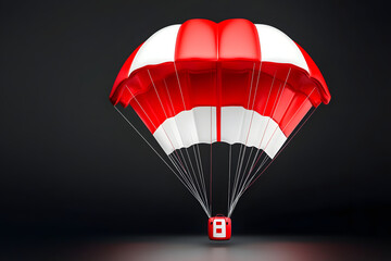 The percentage squared on the parachute is red and white. Space for text.
