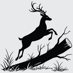 A deer jumping over a log image silhouette design vector art and illustration