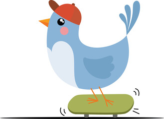 Cute Blue Bird Riding a Green Skateboard