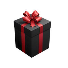 Obraz premium Elegant Black Gift Box with Red Ribbon: Perfect for Special Occasions on Transparent Background