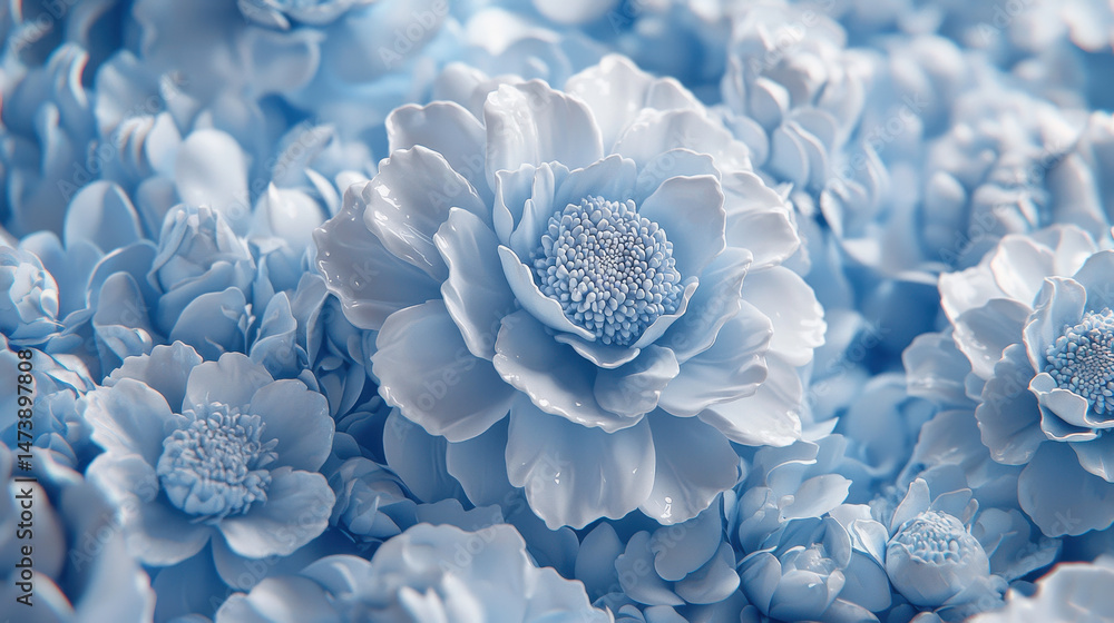 Aufkleber a calming 3d background showcases a cluster of intricately designed blue floral interpretations, off