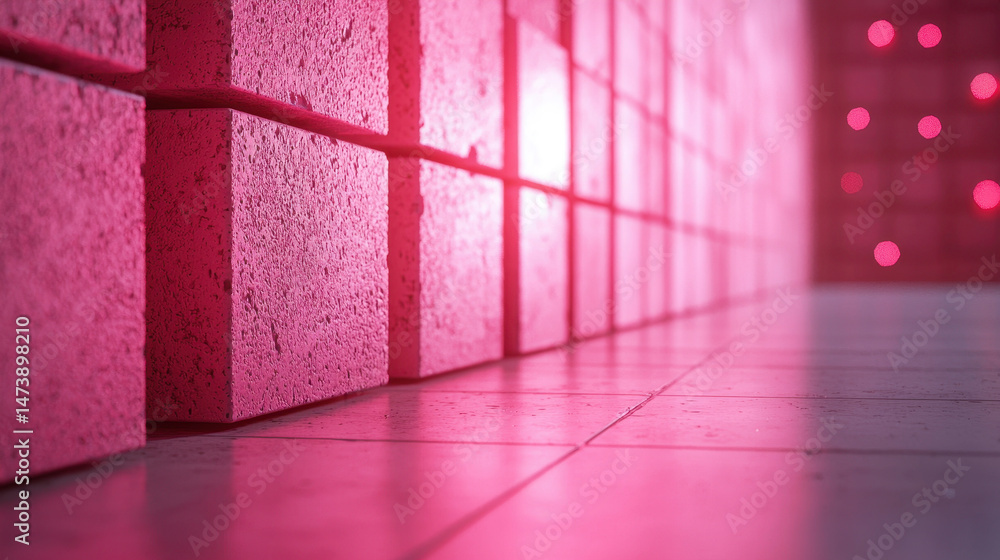 Poster side angle realistic 4k 3d background displaying an artistic flair with vivid pink cubes and glowing