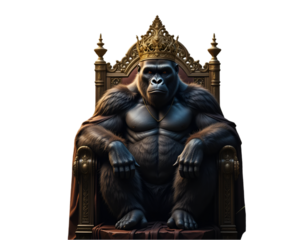 Gorilla Sitting on Throne Wearing Crown Power and Authority Concept