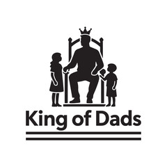 King of Dads – Royal Portrait with Dark Silhouettes, Elaborate Crown, and Regal Throne, Black and White Design