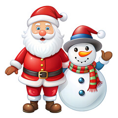 Santa Claus and Snowman Christmas Illustration isolated on transparent background