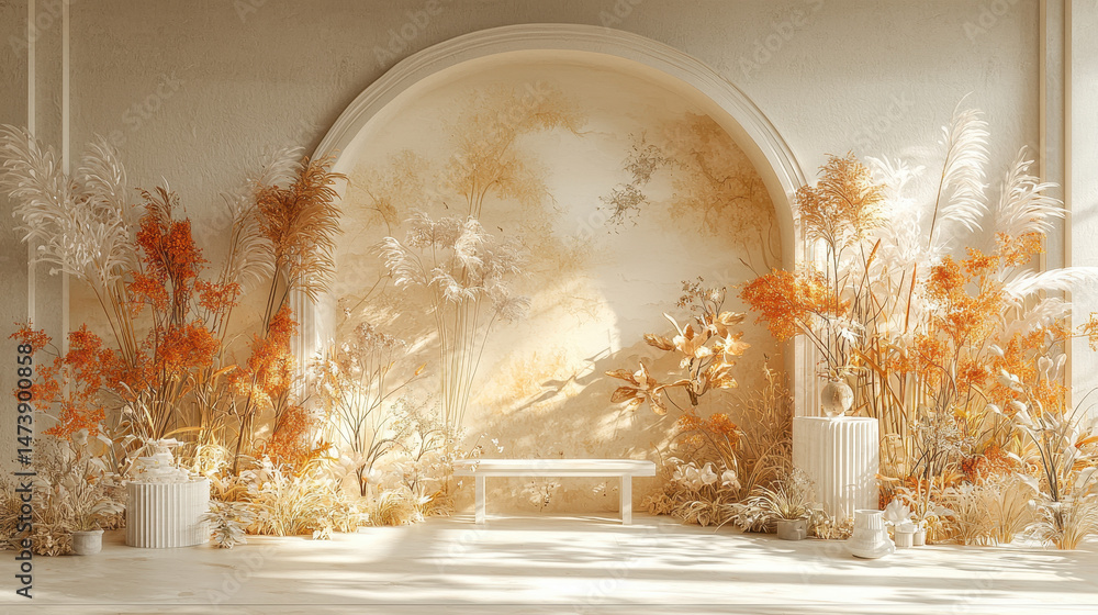 Aufkleber a realistic 4k 3d background showcases artistic arrangements with a side view of decorative floral e