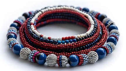 Maasai beaded collar necklace in red, white, and blue, heritage adornment PNG