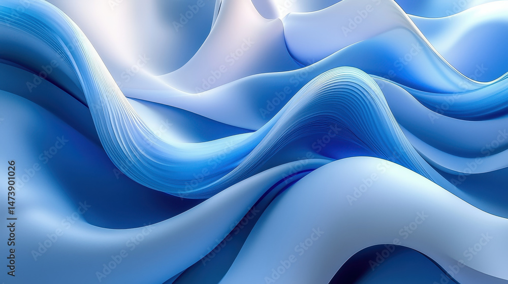Poster side angle view of a realistic 4k 3d background with airy blue and white visuals creating an elegant