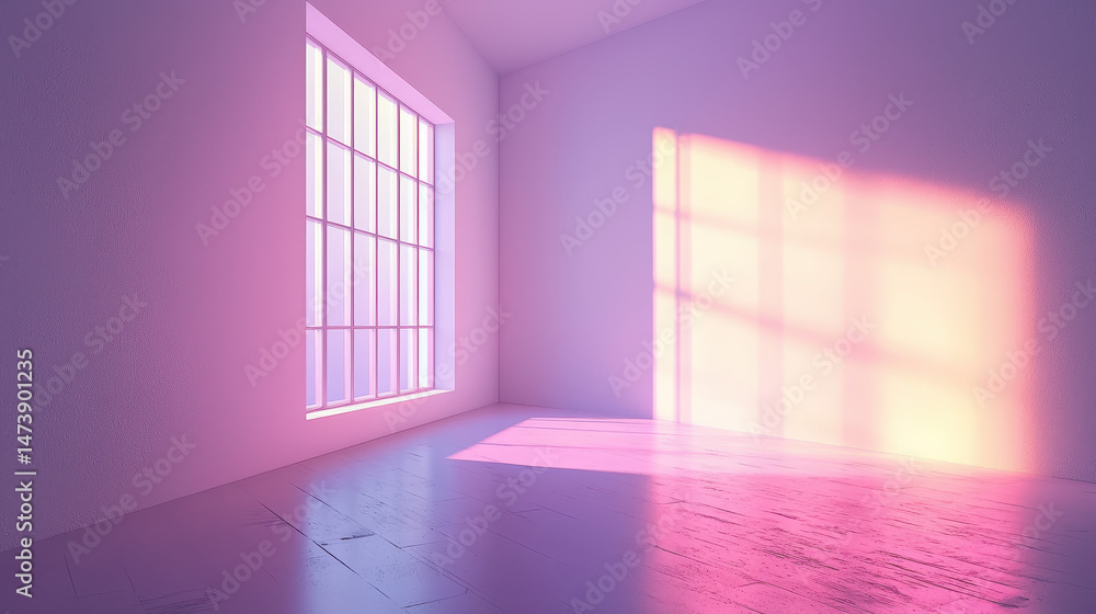 Poster airy 3d rendered background showcases realistic light patterns from a side angle through a window in
