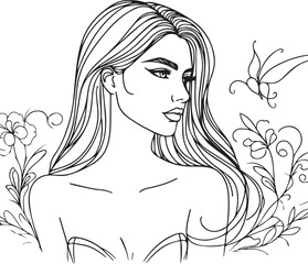 Elegant Black & White Beautiful Girls Vector Illustrations