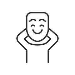 Fake emotions, icon in line design. Fake emotions, insincerity, pretend feelings, emotional mask, false smile, deception, hidden feelings on white background vector. Fake emotions, editable stroke ico