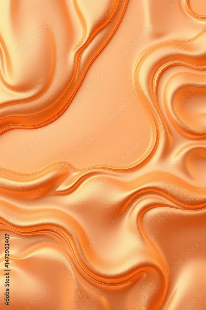 Poster flowing silk texture in warm orange hue creating an inviting and dynamic visual experience in a soft